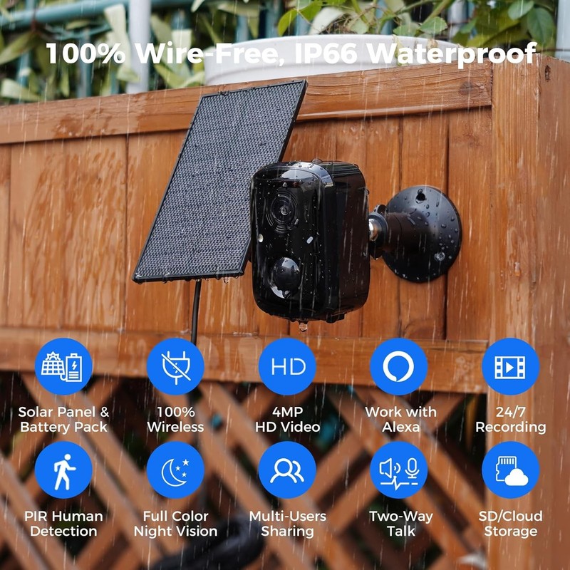 4MP Solar Wireless Security Camera with AI Human Detection 2-Way Audio IP66 gallery