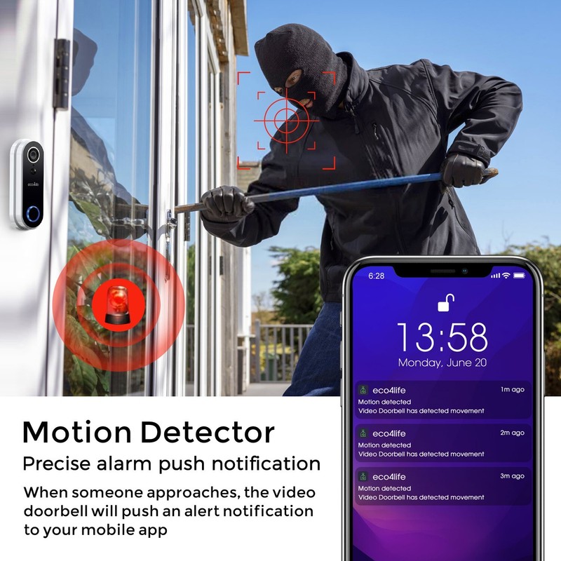 Eco4life Smart Wireless Outdoor Battery Camera & Smart Video Doorbell Camera Set gallery