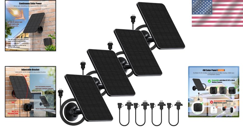 4 Pack Solar Panels for Blink Outdoor 4/XT3/XT2 Cameras - Waterproof & Efficient gallery