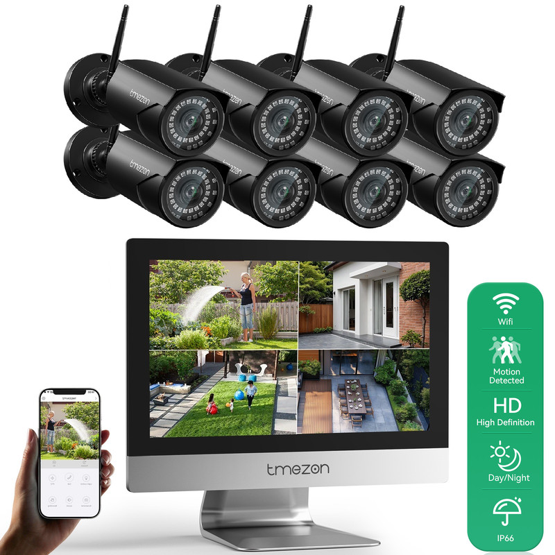 Wireless WiFi Camera Security System CCTV Outdoor Audio 12” Monitor 10CH NVR