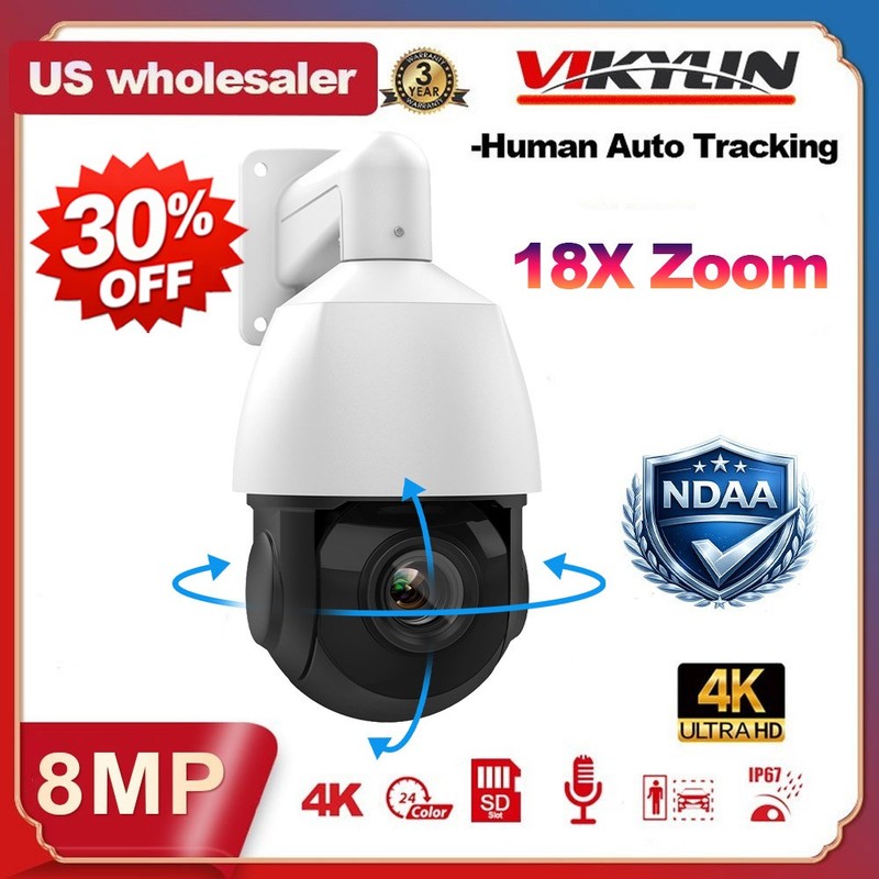 10pcs Vikylin 4K 8MP 360 degree 18X Zoom PTZ POE IP Camera Human Auto Tracking gallery