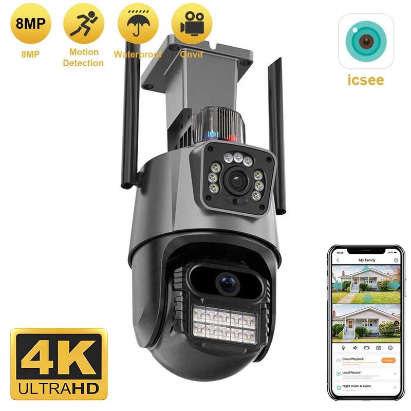 4K 8MP Dual Lens WIFI Camera 2K 4MP PTZ Outdoor Auto Tracking Security Camera