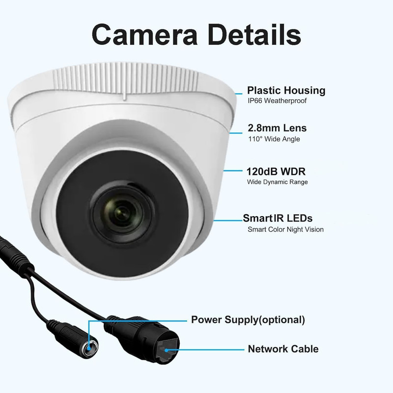 4MP POE IP Turret Camera, 95° Wide Angle 2.8Mm Lens, H.265+, 120 Db WDR, Compati gallery