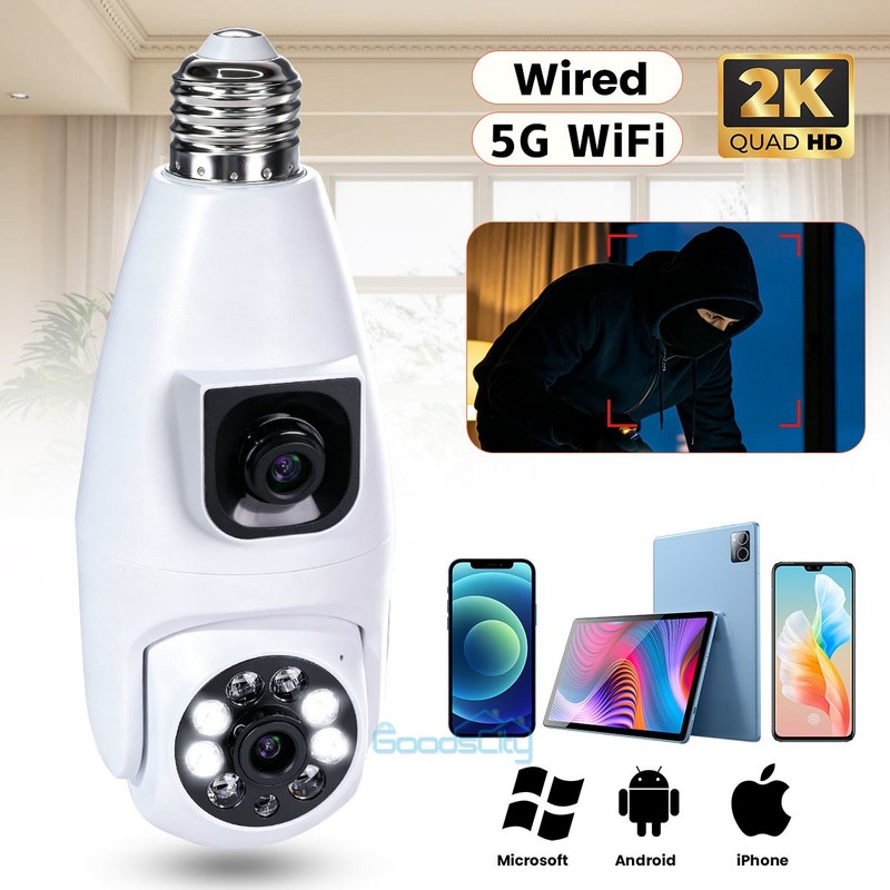 HD 2K WI-FI Security Camera Dual Lens 360° E27 Light Camera Night Home SmartCam gallery