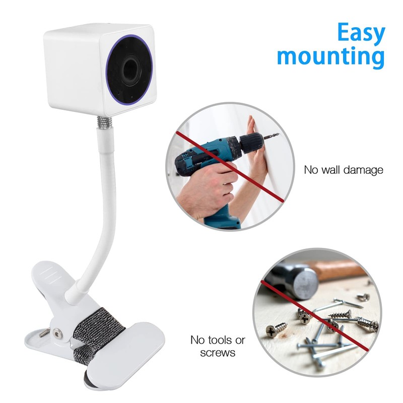 2 Pack Gooseneck Clip Camera Mount for Wyze Cam OG v3 Pan v3 Battery Pro gallery