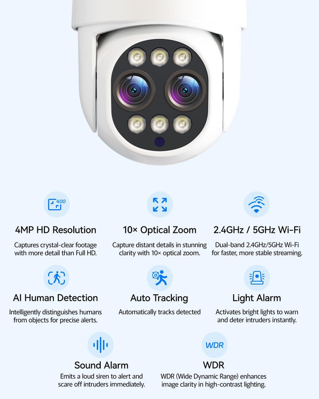 Security Camera Wireless Outdoor System with Monitor, 2pcs Dual Lens 10X Hybrid gallery