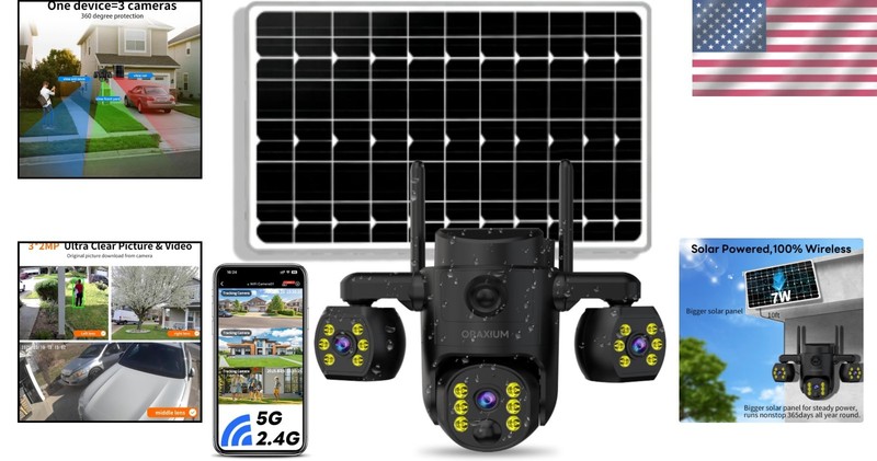 Solar-Powered Triple Lens Security Camera with Smart Motion Alerts & App Control gallery