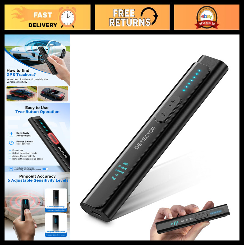 6-in-1 Hidden Camera & Bug Detector – GPS Tracker for Travel, Hotels, Car Securi