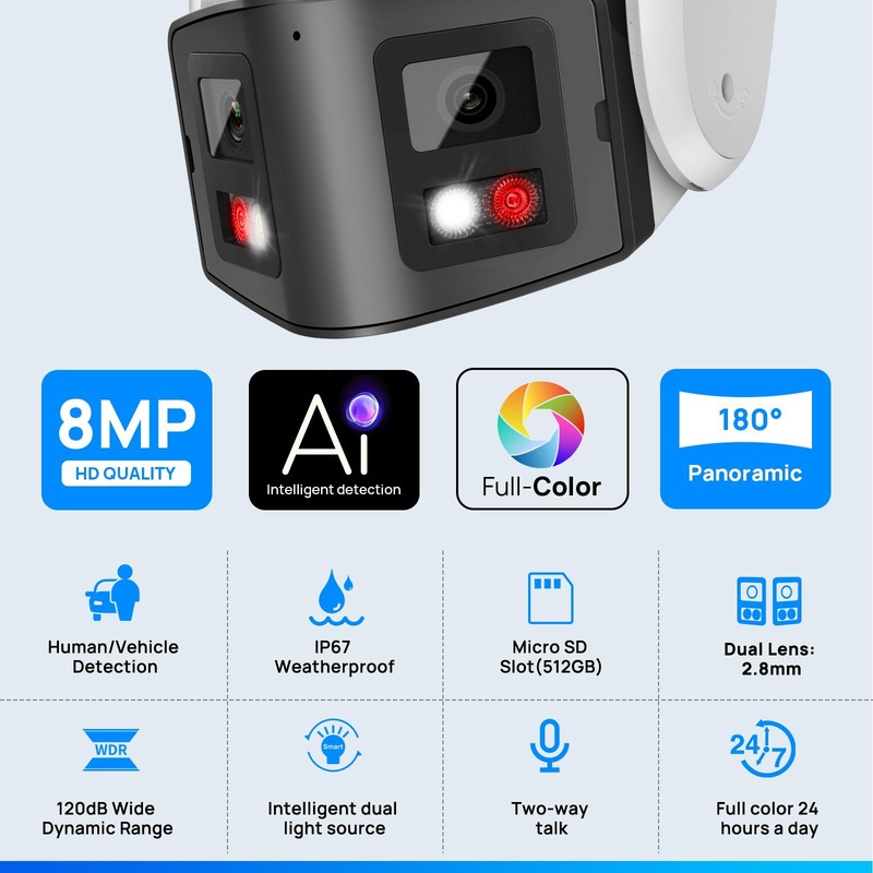 VIKYLIN Dual Light Color 180 degree POE 8MP 4K Ethernet CAMERA with audio ONVIF gallery