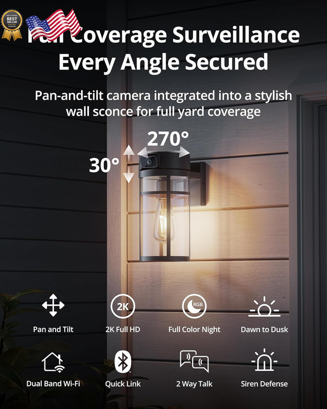 Outdoor Wall Lantern Light Camera, 2K Wi-Fi Security Cam with AI Human Detection gallery