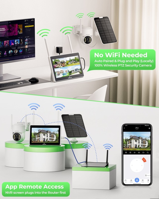 4MP Wireless Home Security Camera System 10CH Solar Wifi 10'' Monitor NVR+500GB gallery