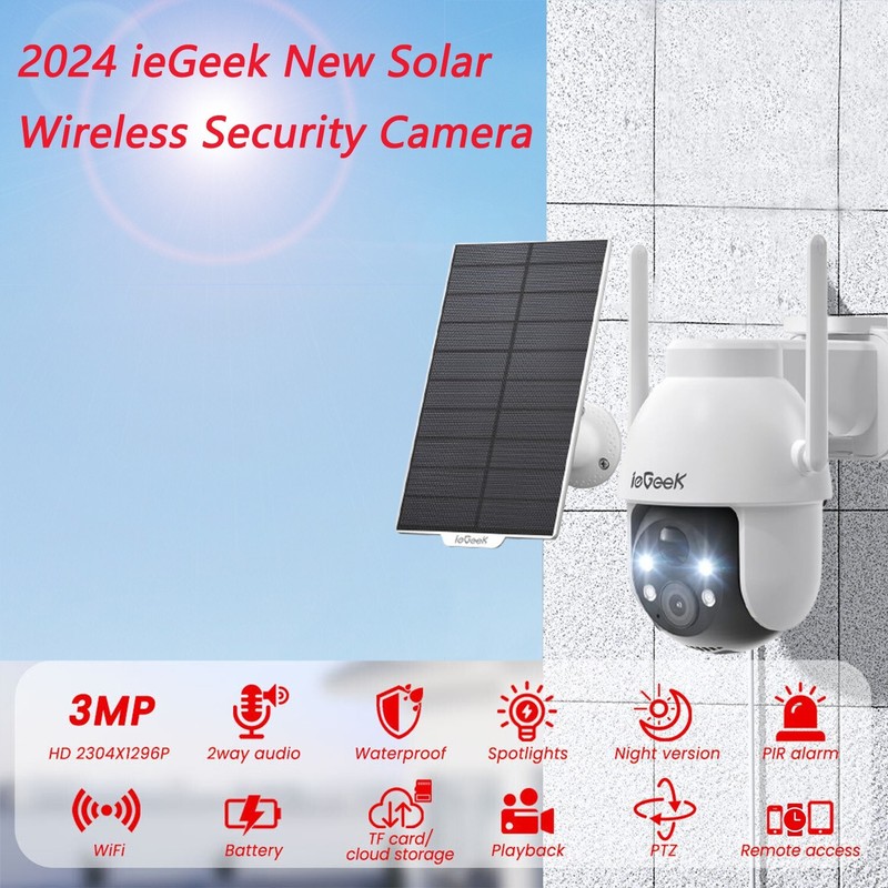 ieGeek Wireless Outdoor Solar Security Camera 360° PTZ Home Battery CCTV System
