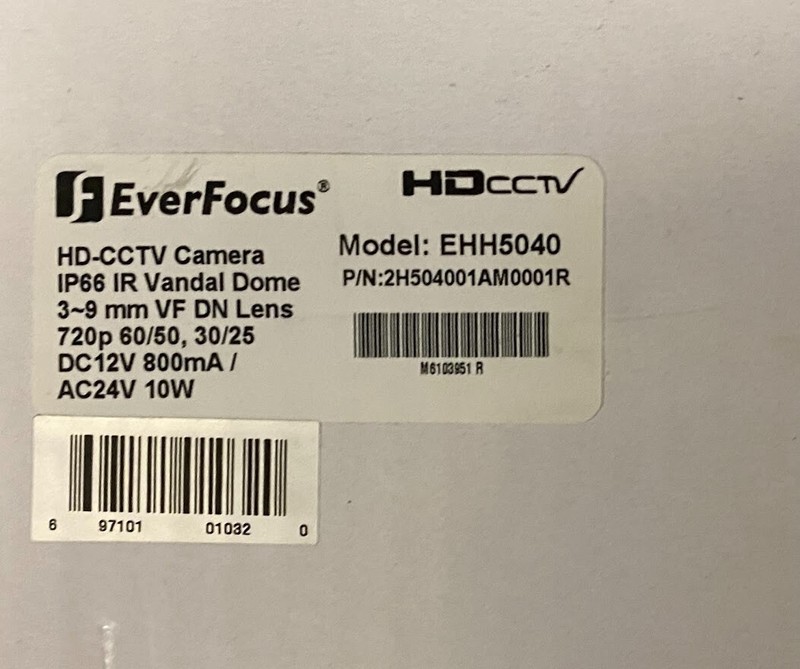 Tested & Working EverFocous HDCCTV Camera IP66 IR Vandal Dome Model: EHH5040 gallery