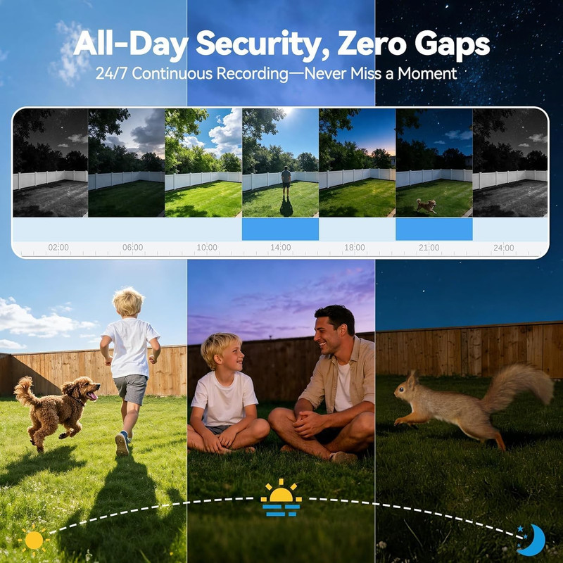 24/7 Continuous Recording Wireless Outdoor Security Camera, 2.4G Wifi, 2K Solar gallery
