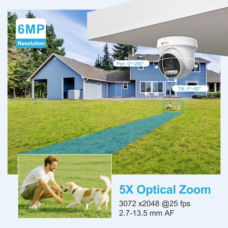 Anpviz 6MP PoE PTZ Camera Outdoor 5X Optical Zoom with Human Vehicle Detection gallery