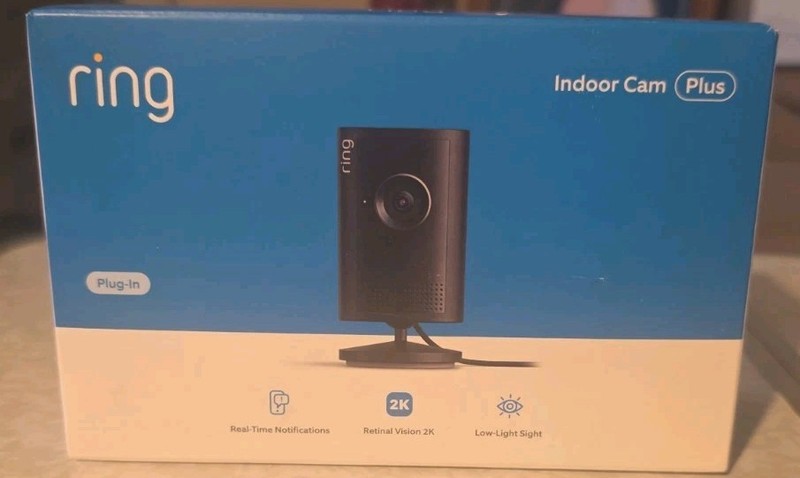 Ring Indoor Cam Plus, Plug-In, Retinal Vision 2K White NEW Factory SEALED NIB