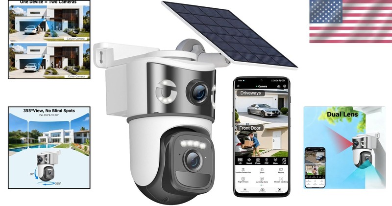 Dual Lens Wireless Solar-Powered Security Camera with 6MP Night Vision gallery