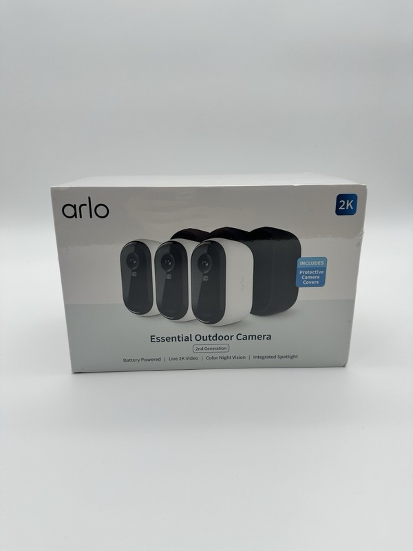 Arlo Essential 2K Essential Outdoor Security Camera – White (3 Pack) Brand New