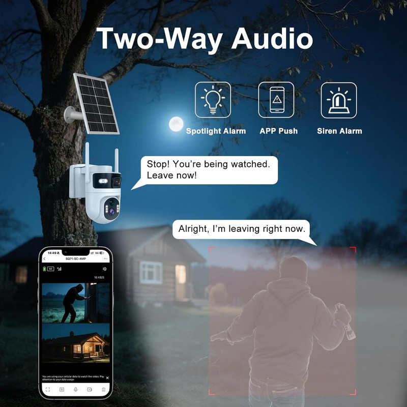4G LTE Cellular Security Dual Lens Cameras Outdoor, Wireless Solar Security Came gallery