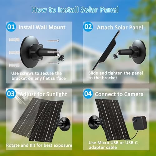 Solar Panel for Blink Outdoor 4/3/XT2/XT Camera, 4W High-Efficiency Solar gallery