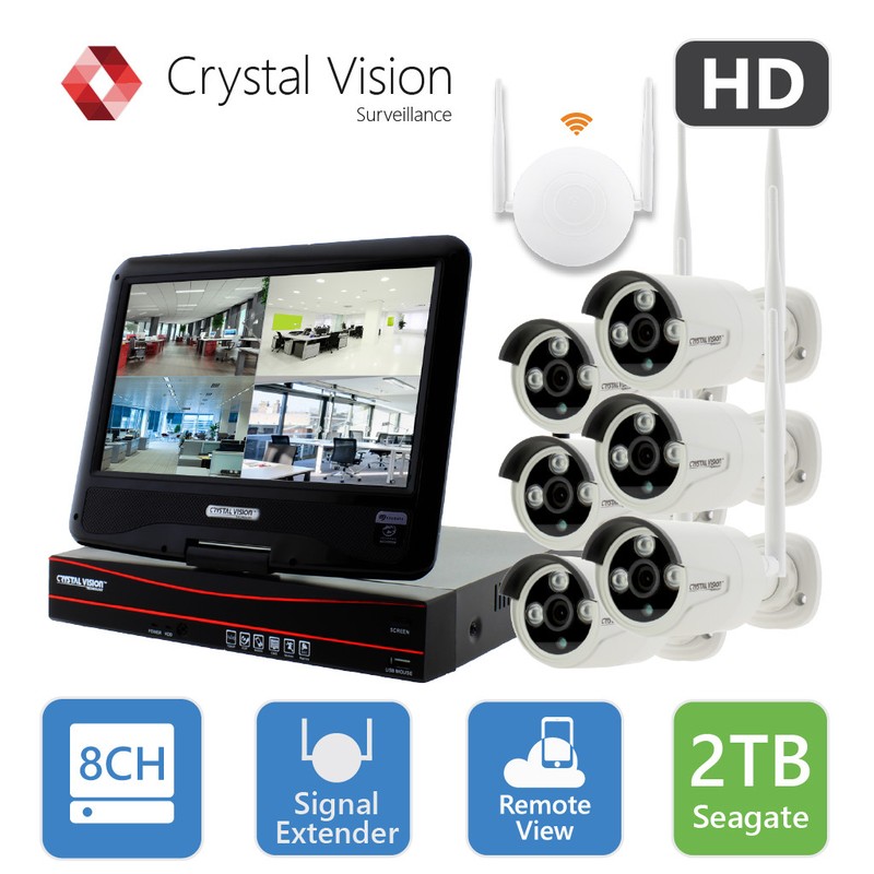 Crystal Vision CVT9608E-3010W 8CH HD Wireless Surveillance System NVR CCTV 2TB