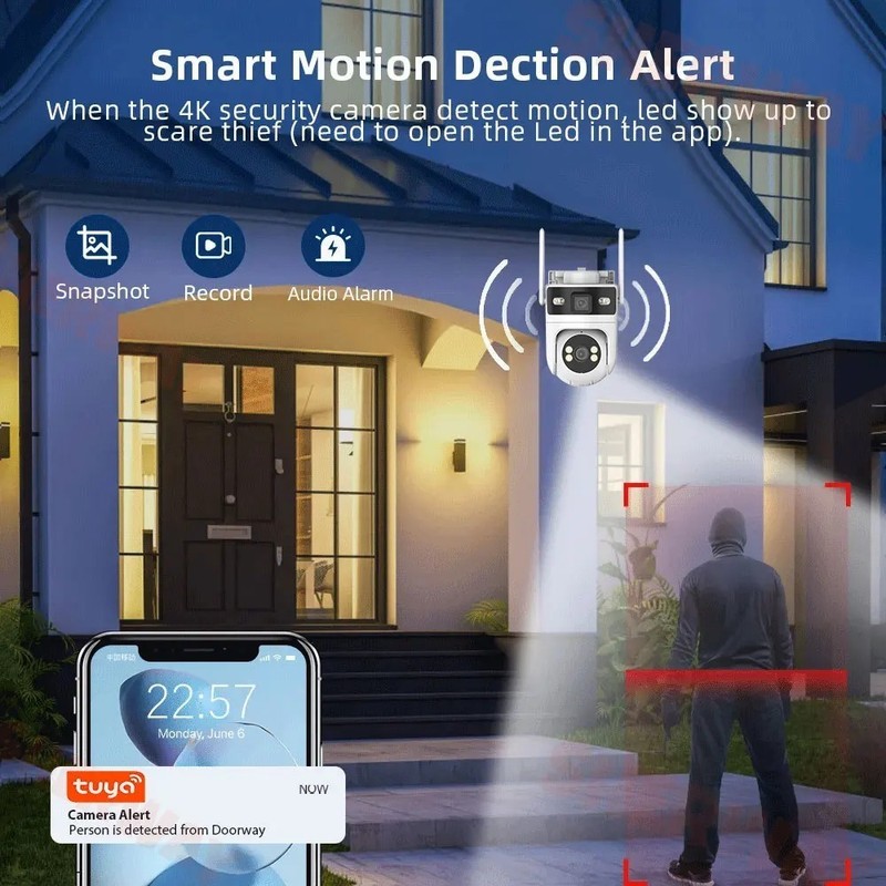 Tuya WiFi Security Camera Outdoor Dual Lens Screens 4K 8MP PTZ Motion Detection gallery