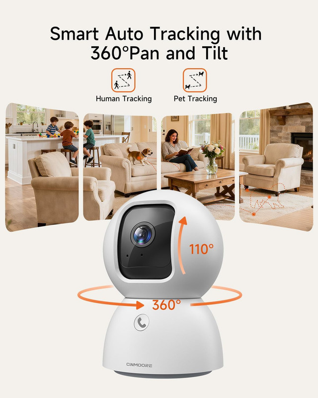 Smart 3K Indoor Dome Security Camera with AI Human/Pet/Facial Detection, 360° Pa gallery