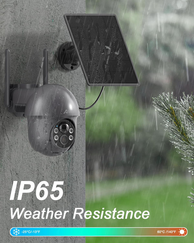 3MP Security Camera Wireless Outdoor, 2K Solar Outdoor Camera with 360° View, Sm gallery