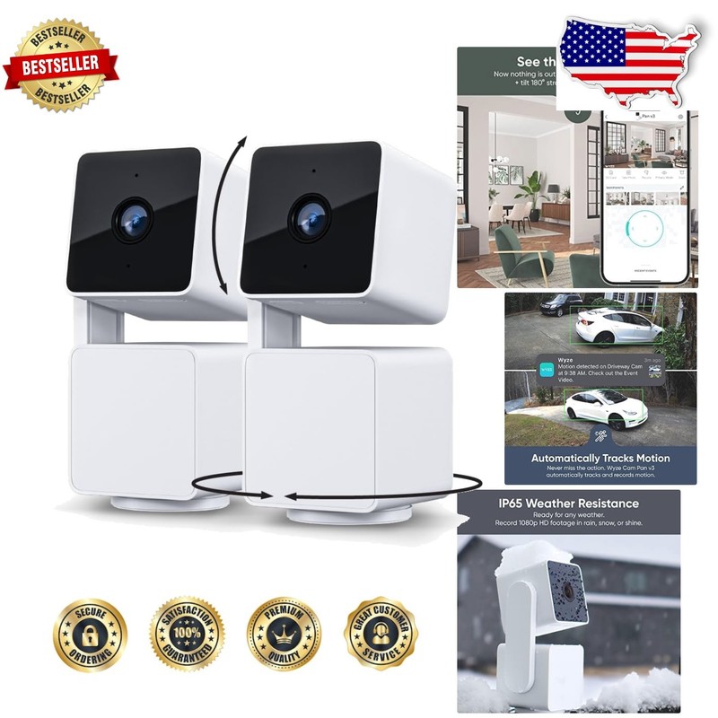 Cam Pan v3 Smart Home Security 1080p Cameras, 2-Pack, Color Night Vision