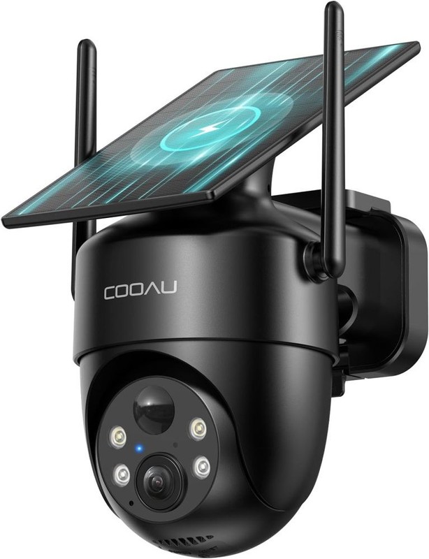 COOAU Solar Security Camera Wireless Outdoor 2K 360° with Low Light Recharge