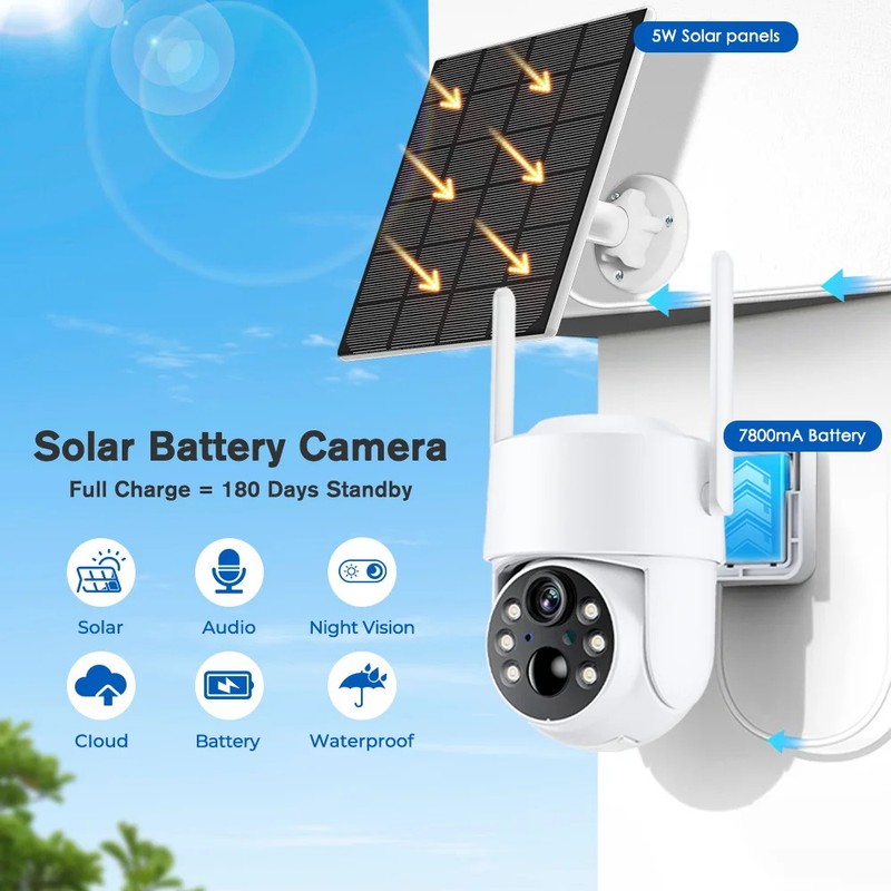 ZRHUNTER 4MP Solar WiFi PTZ Security Camera Outdoor PIR Night Vision