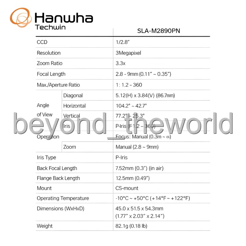 Hanwha Techwin SLA-M2890PN 1/2.8" CS-Mount 3M Megapixel Lens ⭐Tracking⭐ gallery