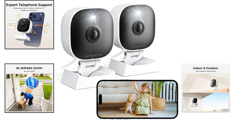 Family & Pet Monitoring: 2-Pack 2K Indoor/Outdoor Security Cameras with Alerts gallery