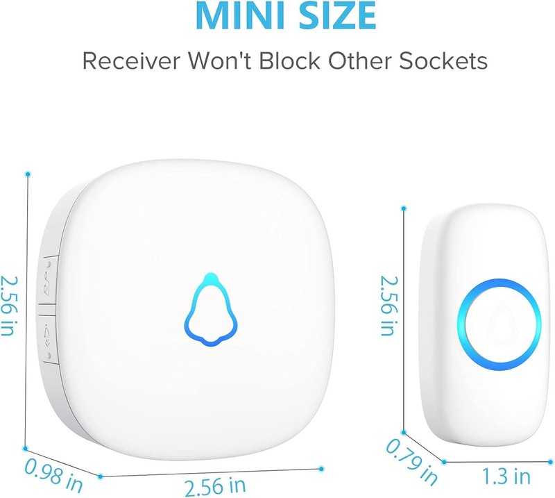 SECRUI Wireless Doorbell, Mini Door Bell 1 push button 2 receivers, White gallery