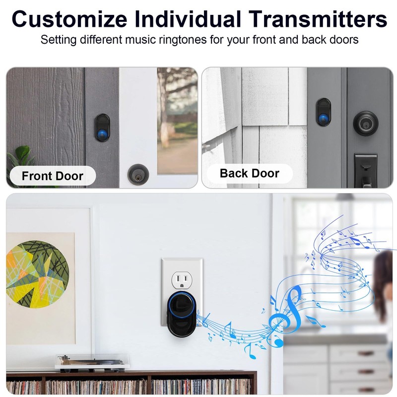 Wireless Doorbell with 3 Receivers 1 Button, 3 + 1 Black gallery