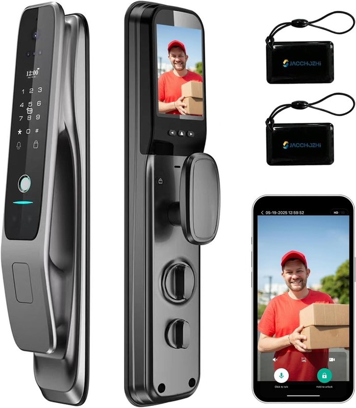 Jacchozhi 3D Face Recognition Video Smart Lock with Camera,Keyless Entry Fingerp