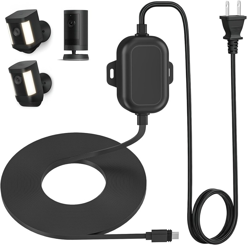 Weatherproof 20ft USB-C Power Cord for Ring Cameras - Black All-Weather Charging gallery