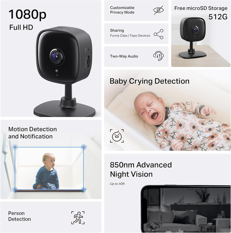 Tapo 1080P Indoor Security Camera, Baby Monitor, Dog Camera, C101 | Motion Detec gallery