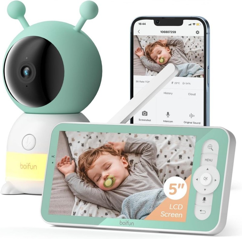 2K Baby Monitor with Camera and Audio, Night Light APP & 5" Split-Screen Control