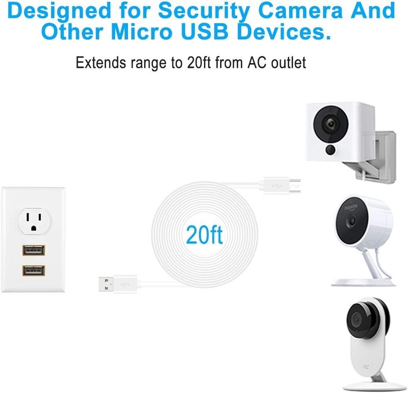 20FT USB Power Extension Cable WyzeCam YI NestCam Micro USB gallery
