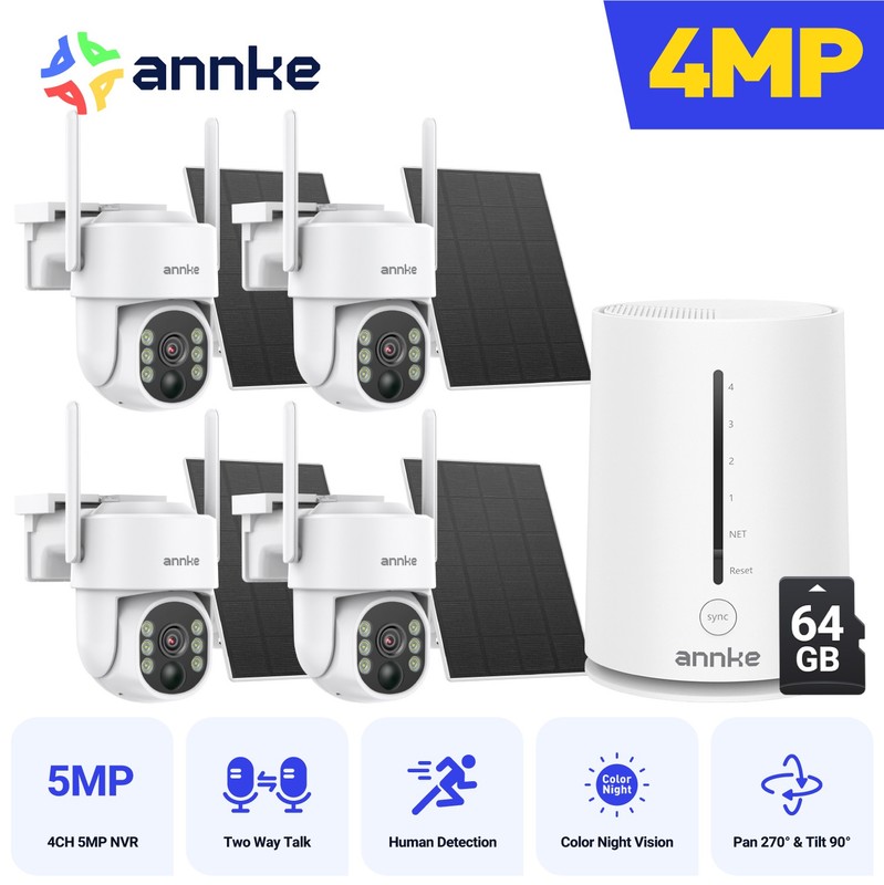 ANNKE 4MP Wireless Solar Powered Security Camera System PT AI Color Night w/64GB