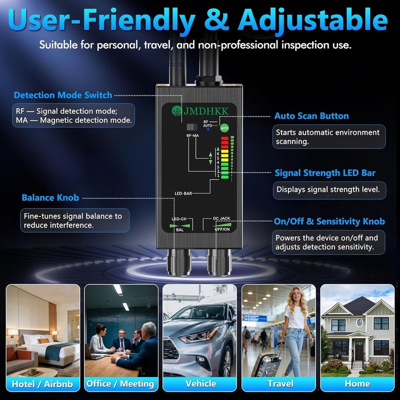 Compact M8000 Hidden Camera Finder & Magnetic Tracker Detector for Travel Safety gallery