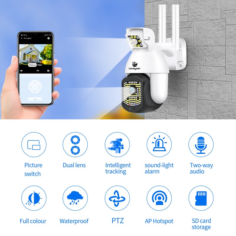 Wireless1080P FHD WIFI IP Camera Outdoor Dual Lens CCTV PTZ Home Security Camera gallery