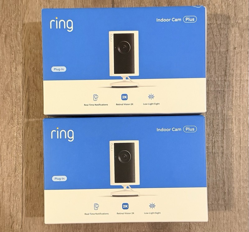 Ring Indoor Cam Plus 2-Pack 2K Plug-In Security Cameras White New Sealed Latest
