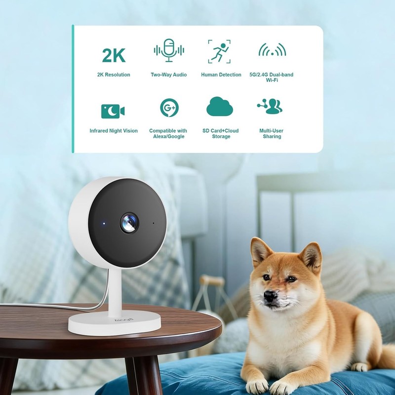 Indoor Security Camera 2K Dual-Band WiFi AI Detection Night Vision 2-Way Audi... gallery
