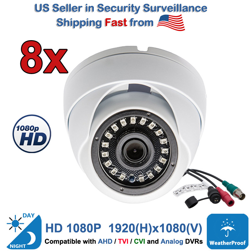 8pcs Day Night Vision Outdoor CCTV Security Dome Camera TVI AHD CVI Analog HD