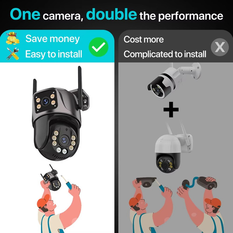 8MP WiFi PTZ Outdoor Camera Dual Lens AI Auto Tracking 128GB iCSee gallery
