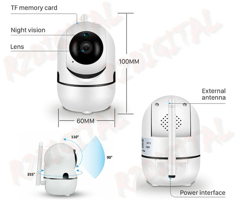 SMART WIFI Surveillance Camera 1080p IPCAM Rotating Infrared Audio gallery