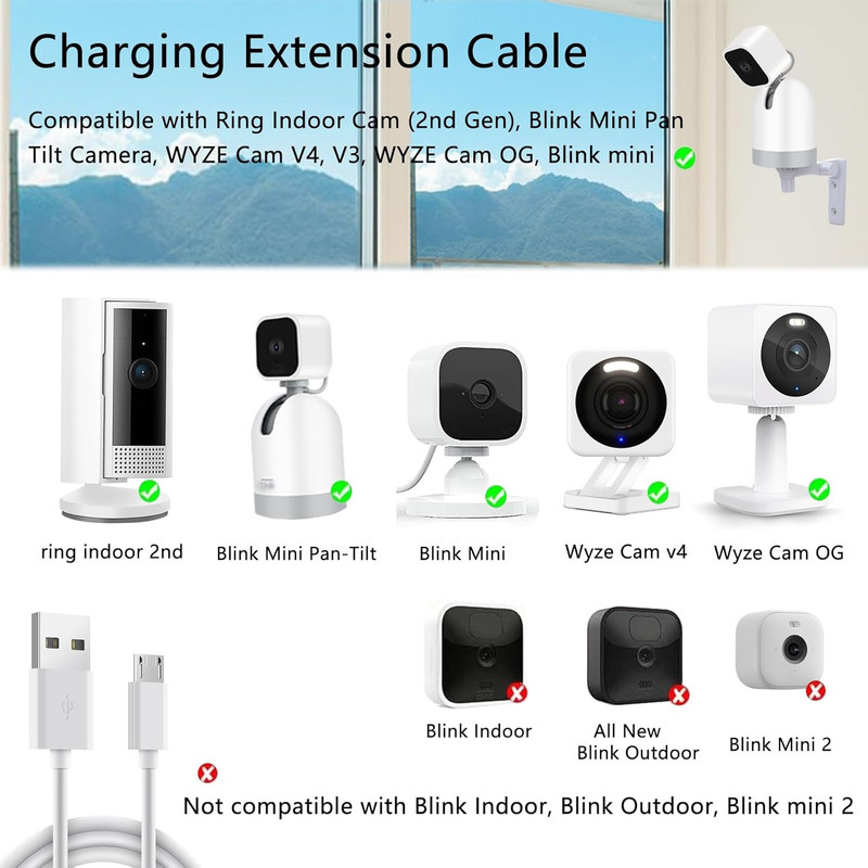 16 FT Camera Charger Extension Cable Compatible with Ring Indoor Cam (2Nd Gen), gallery