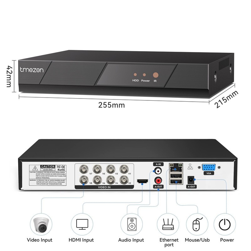 TMEZON 8CH 5MP Lite DVR 1080P CCTV Home Security Camera System Night Vision 500G gallery